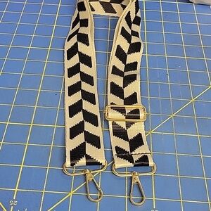 Chevron Patterned Bag 54" Strap with Gold Hardware Black & Gray